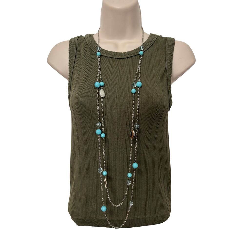 Women's Silver Tone Chain Blue Beaded Layered Necklace BOHO Timeless Fairy Basic